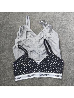 Jockey 5 Pack Cotton Blend Bra Women's Size Small Silver and Black Polka Dot